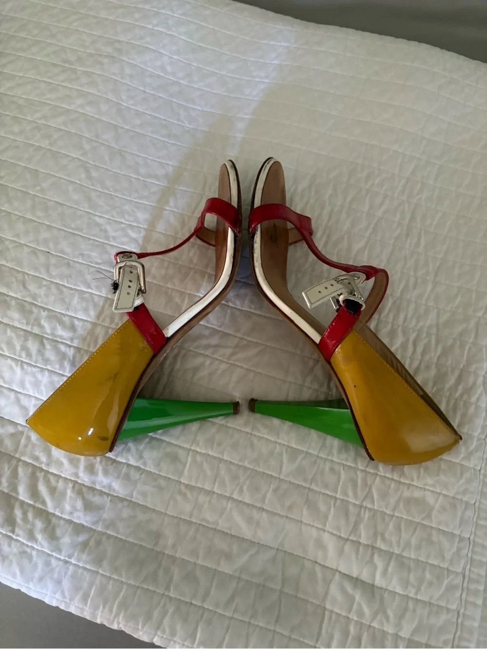 Giuseppe Zanotti Red and Yellow Leather Strappy Sandals Y2K Size 7.5